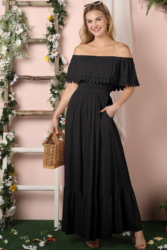 Off the Shoulder Flowy Maxi Dress - Online Only