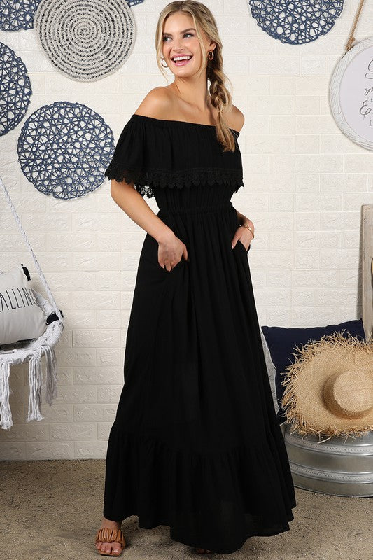 Off the Shoulder Flowy Maxi Dress - Online Only