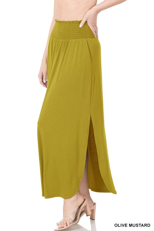 Zenana Smocked Waist Maxi Skirt With Pockets - Online Only