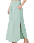 Zenana Smocked Waist Maxi Skirt With Pockets - Online Only