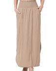 Zenana Smocked Waist Maxi Skirt With Pockets - Online Only