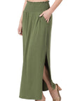 Zenana Smocked Waist Maxi Skirt With Pockets - Online Only