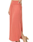 Zenana Smocked Waist Maxi Skirt With Pockets - Online Only