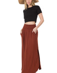 Zenana Smocked Waist Maxi Skirt With Pockets - Online Only