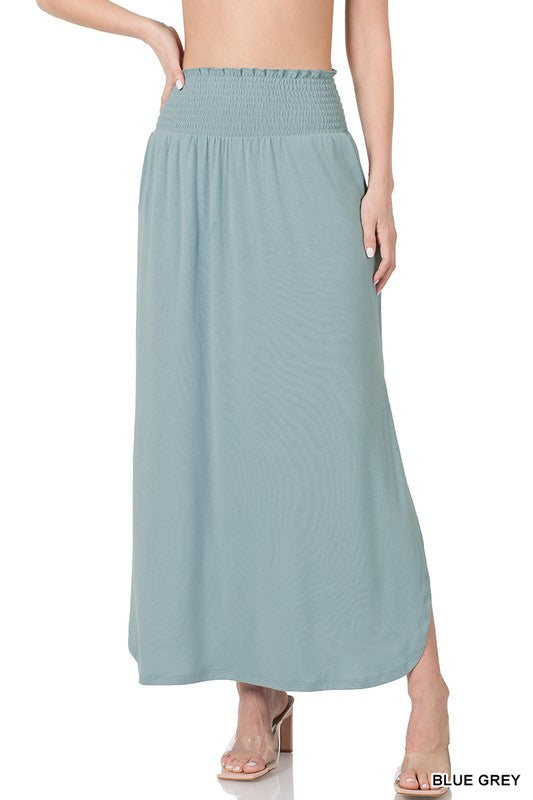 Zenana Smocked Waist Maxi Skirt With Pockets - Online Only