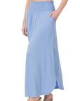 Zenana Smocked Waist Maxi Skirt With Pockets - Online Only