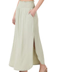 Zenana Smocked Waist Maxi Skirt With Pockets - Online Only