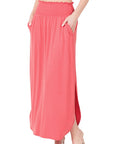 Zenana Smocked Waist Maxi Skirt With Pockets - Online Only