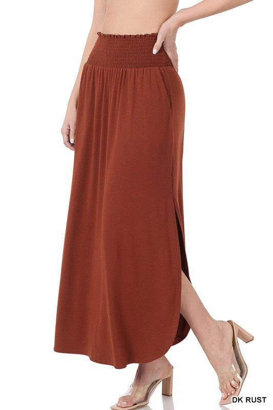 Zenana Smocked Waist Maxi Skirt With Pockets - Online Only