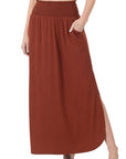 Zenana Smocked Waist Maxi Skirt With Pockets - Online Only