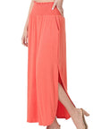 Zenana Smocked Waist Maxi Skirt With Pockets - Online Only