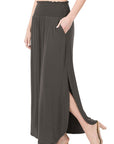 Zenana Smocked Waist Maxi Skirt With Pockets - Online Only