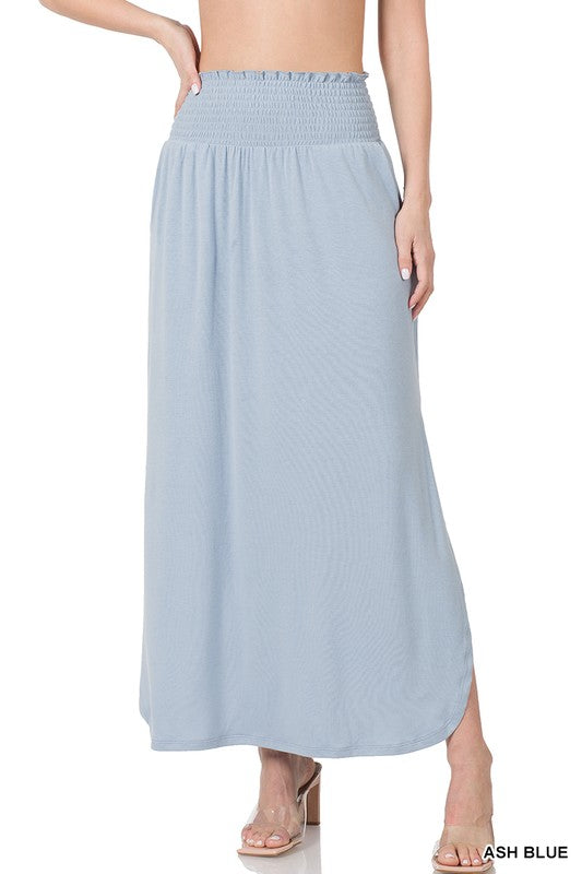 Zenana Smocked Waist Maxi Skirt With Pockets - Online Only