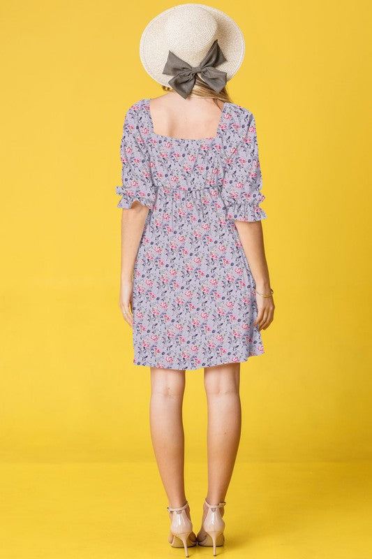 PLUS Branch Floral Squared Neck Mini Dress