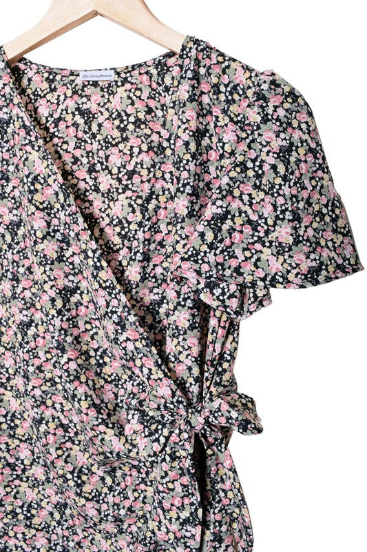 PLUS Ditsy Floral Wrap Dress