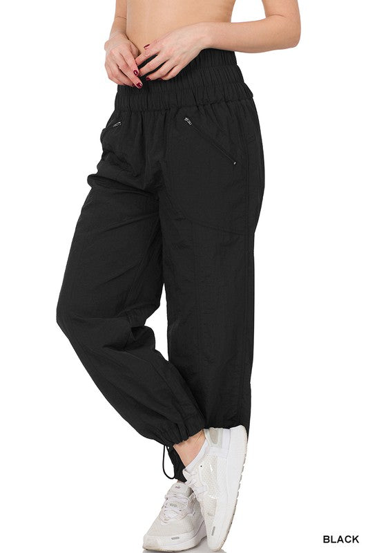 ZENANA Windbreaker Smocked High Waistband Jogger Pants