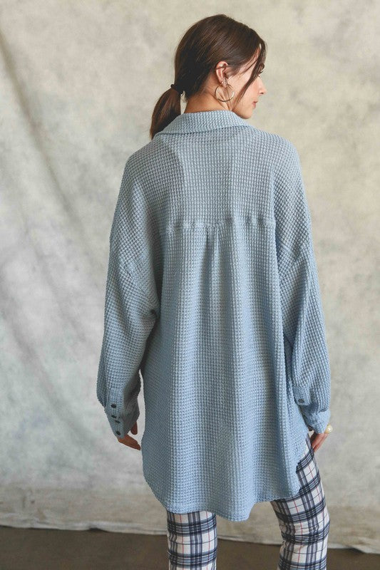 Listicle Soft Thermal Knit Shacket Top - Online Only