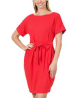 Zenana Plus Brushed Tie-Belt Dress - Online Only