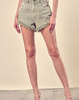 Mustard Seed Distressed Frayed Hem Denim Shorts