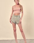 Mustard Seed Distressed Frayed Hem Denim Shorts