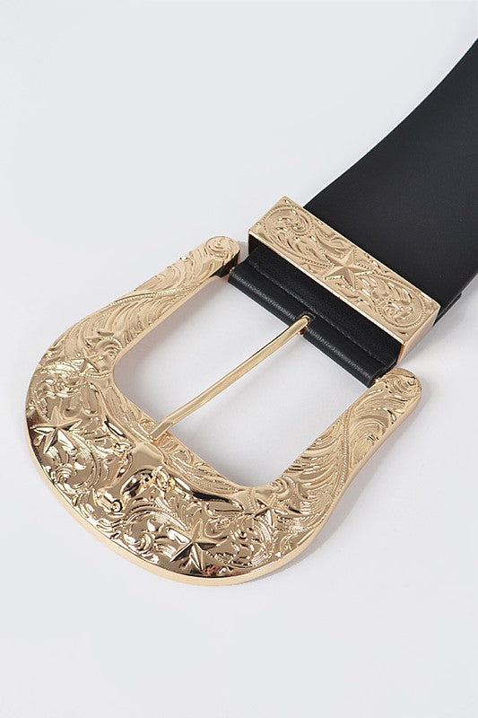 Plus Size Engraved Buckle Oversize Statement Belt