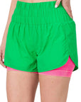 Zenana Windbreaker Running Shorts in Green - Online Only