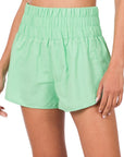 Zenana Windbreaker Running Shorts in Green - Online Only