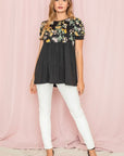 Plus Baby Doll Floral Puff Sleeve Tunic