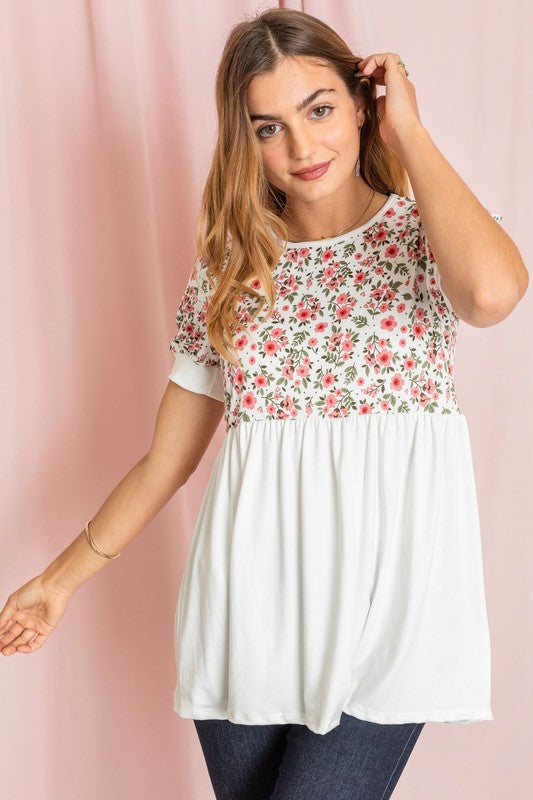 Plus Baby Doll Floral Puff Sleeve Tunic