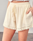 Mustard Seed Fringe Trim Hem Shorts