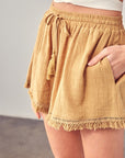 Mustard Seed Fringe Trim Hem Shorts