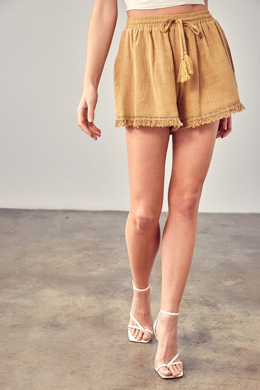 Mustard Seed Fringe Trim Hem Shorts