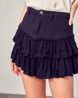 Shirred Detail Denim Skorts - Online Only