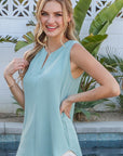 Notched Neck with Sleeveless Flowy Blouse Top - Online Only