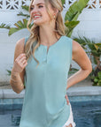 Notched Neck with Sleeveless Flowy Blouse Top - Online Only