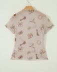Western & Leopard Mesh Short Sleeve Top