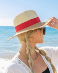 Fray-Edge Color Block Straw Panama Fedora Hat