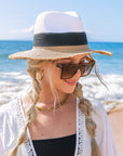 Fray-Edge Color Block Straw Panama Fedora Hat