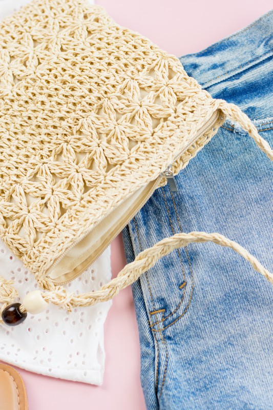 Woven Straw Tassel Accent Crossbody Bag - Online Only