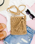 Woven Straw Tassel Accent Crossbody Bag - Online Only