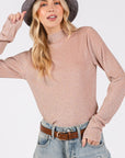 SAGE + FIG Glitter Mock Neck Lettuce Hem Long Sleeve Top