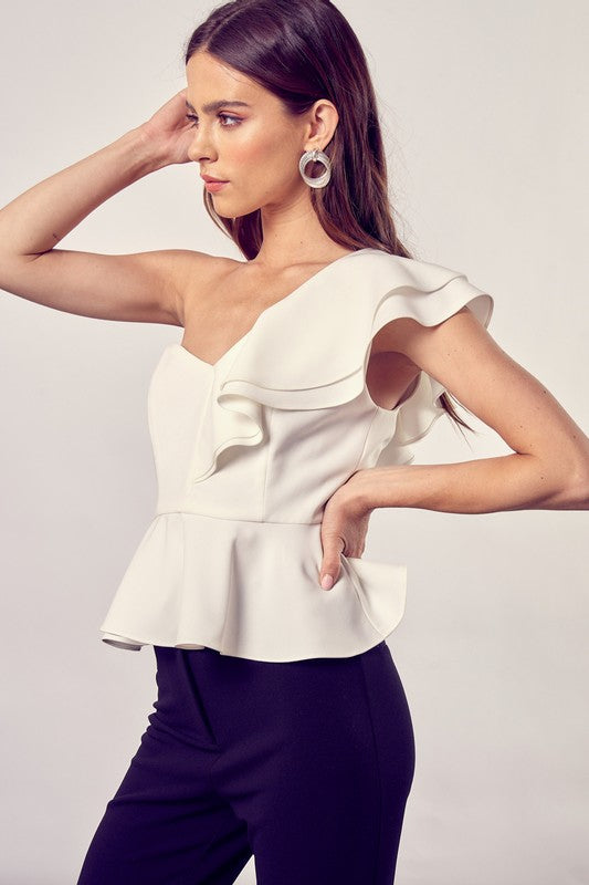 Do + Be Collection One Shoulder Ruffle Peplum Top