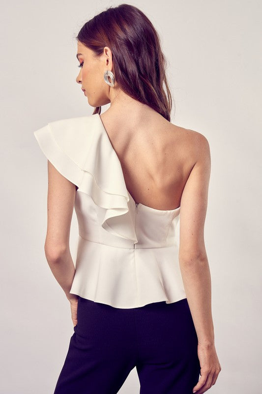 Do + Be Collection One Shoulder Ruffle Peplum Top