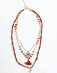 Leto Accessories Carnelian & Crystal Drop Multi Layered Necklace