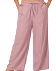 Zenana Plus Linen Drawstring Waist Pant with Pockets - My Pampered Life Seattle