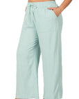 Zenana Plus Linen Drawstring Waist Pant with Pockets - My Pampered Life Seattle