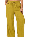 Zenana Plus Linen Drawstring Waist Pant with Pockets - My Pampered Life Seattle