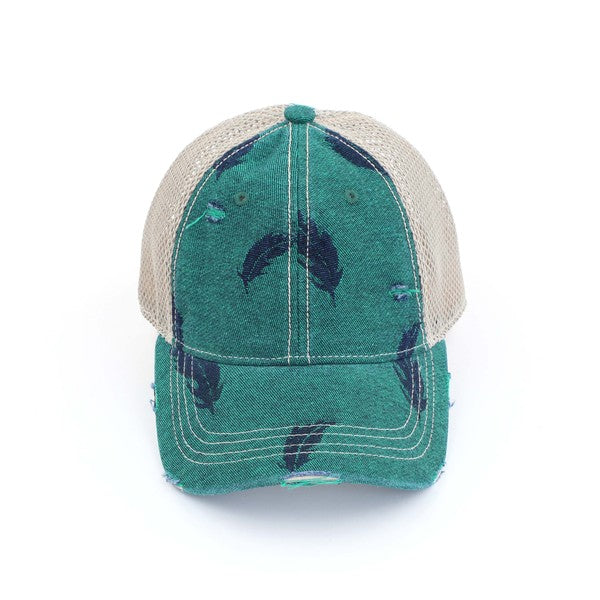 CC Leaf Motif Jacquard Denim Pony Cap