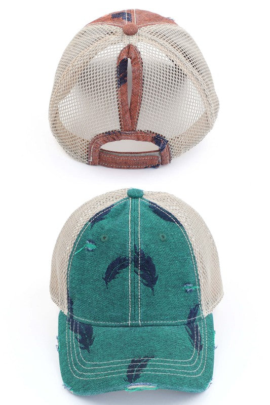 CC Leaf Motif Jacquard Denim Pony Cap