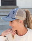 CC Leaf Motif Jacquard Denim Pony Cap